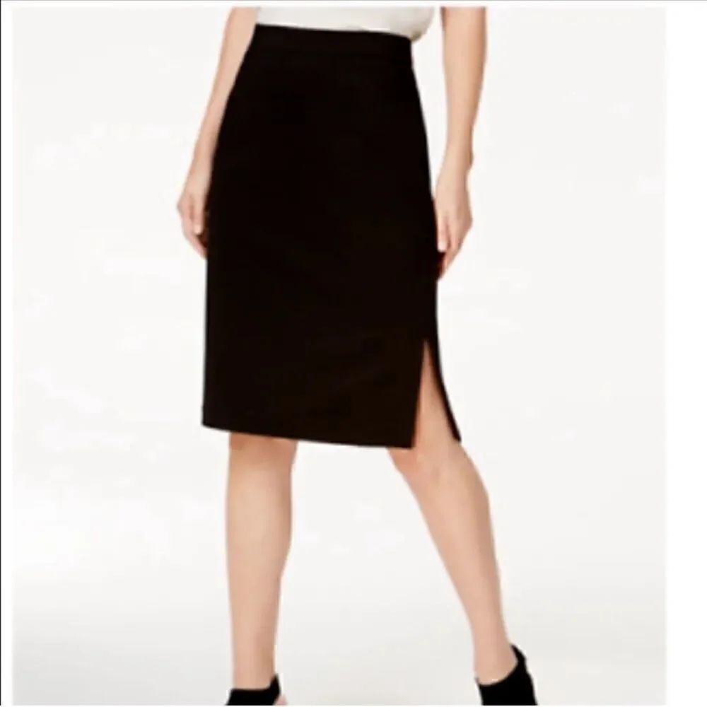 Eileen Fisher Black Elastic Waist, Pull-On Pencil Skirt Side Slit Sz Small S